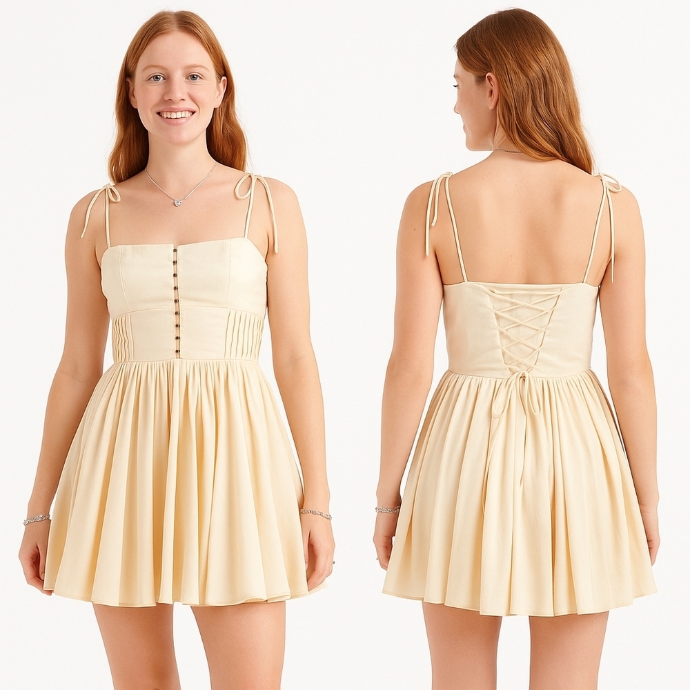 ASOS Pleated Mini Dress With Hook And Eye Bodice Colour Stone Size 6